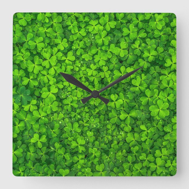 Shamrock Clovers Green Irish Symbol Ireland Square Wall Clock (Front)