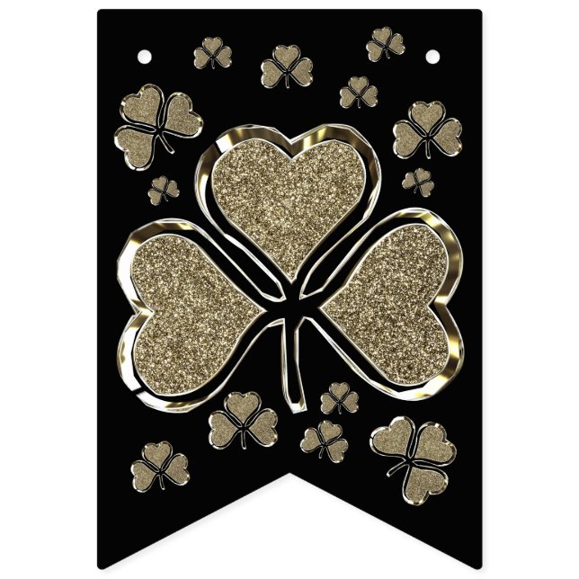 Shamrock Clovers Ireland Black Gold Irish Party Bunting (First Flag)