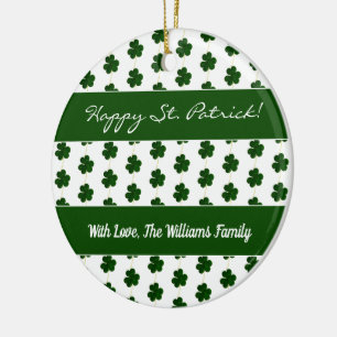 Shamrock Clovers Pattern Happy St. Patrick custom Ceramic Tree Decoration