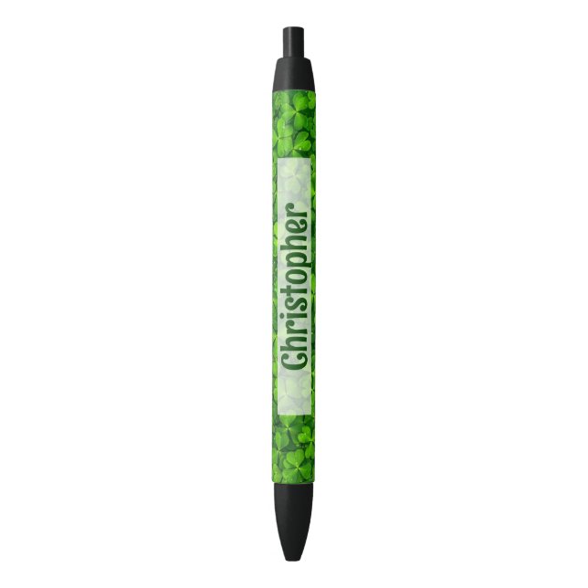 Shamrock Clovers Personalised Black Ink Pen (Front Vertical)