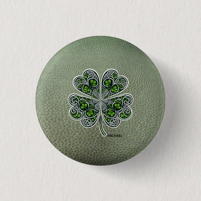 Shamrock Colover  St.Patrick`s Day Green Leather  3 Cm Round Badge (Front)