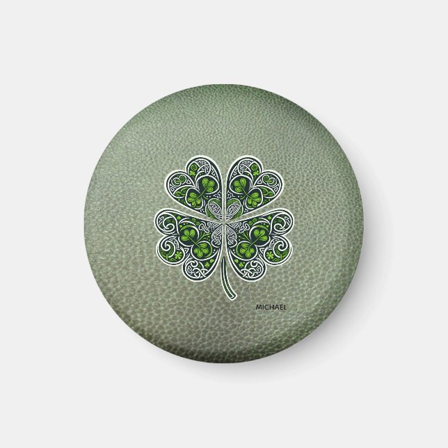 Shamrock Colover  St.Patrick`s Day Green Leather  Magnet (Front)