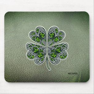 Shamrock Colover  St.Patrick`s Day Green Leather  Mouse Mat