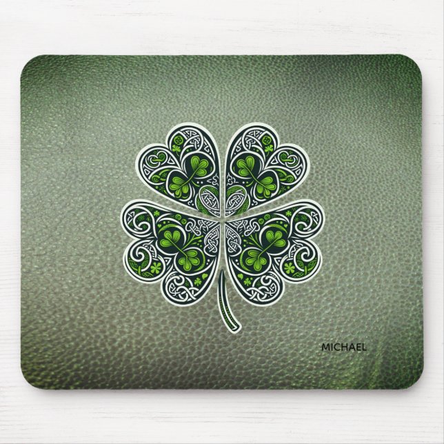 Shamrock Colover  St.Patrick`s Day Green Leather  Mouse Mat (Front)