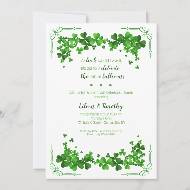 Shamrock Corners Rehearsal Dinner Invitation (Front)