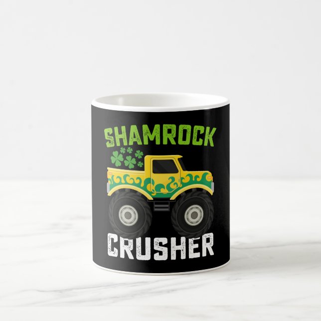 Shamrock Crusher Monster Truck St Patrick's Day Coffee Mug (Center)