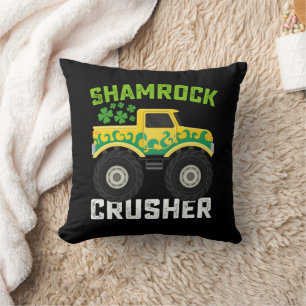 Shamrock Crusher Monster Truck St Patrick's Day Cushion