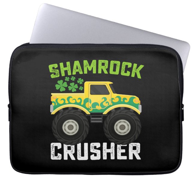 Shamrock Crusher Monster Truck St Patrick's Day Laptop Sleeve (Front)