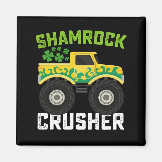 Shamrock Crusher Monster Truck St Patrick's Day Magnet (Front)