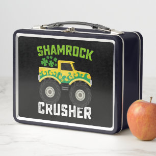 Shamrock Crusher Monster Truck St Patrick's Day Metal Lunch Box