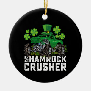 Shamrock Crusher St Patricks Day Monster Truck Ceramic Tree Decoration