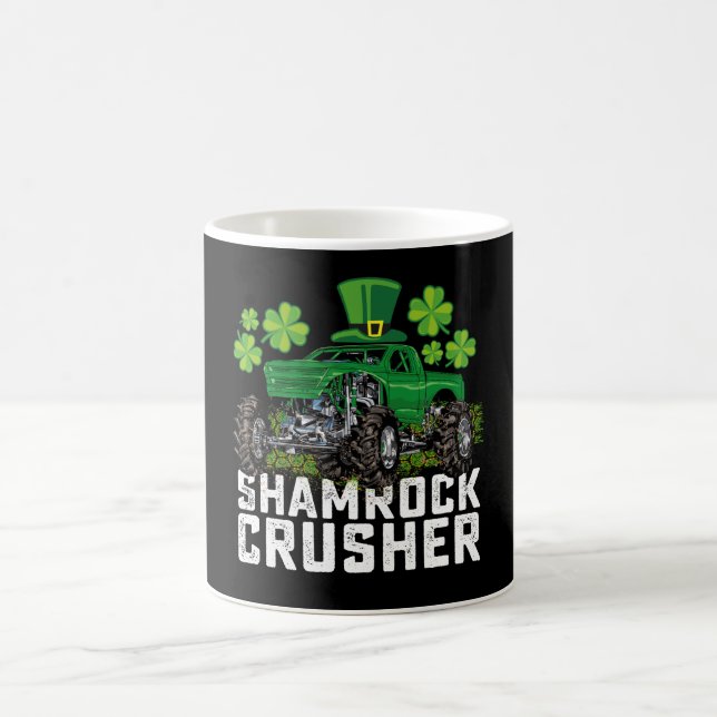 Shamrock Crusher St Patricks Day Monster Truck Coffee Mug (Center)