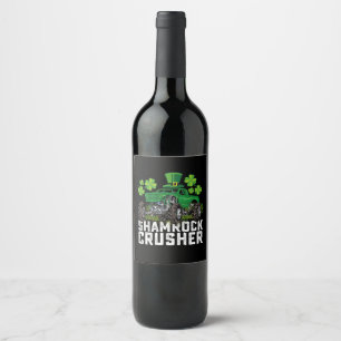 Shamrock Crusher St Patricks Day Monster Truck Wine Label