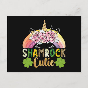 Shamrock Cutie Unicorn Rainbow St Patricks Day Postcard