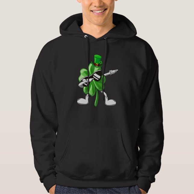 Shamrock Dabbing For Boys Kids Adult St Patrick's  Hoodie (Front)