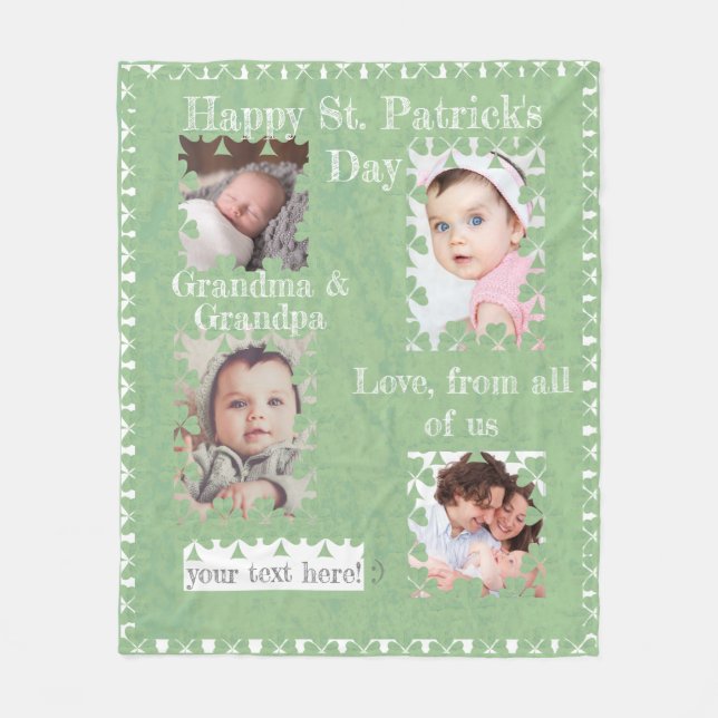 Shamrock Delightful Photo Frames Fleece Blanket (Front)