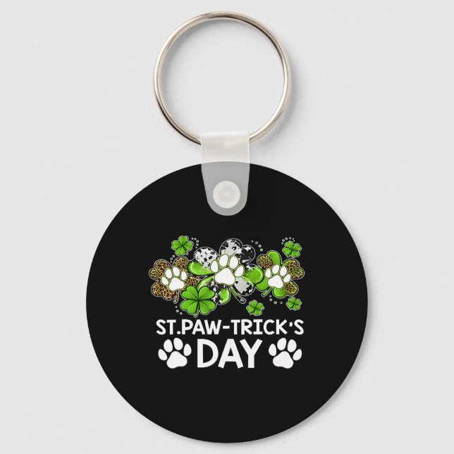 Shamrock Dog Clovers St Paw Trick's Day St Patrick Key Ring (Front)