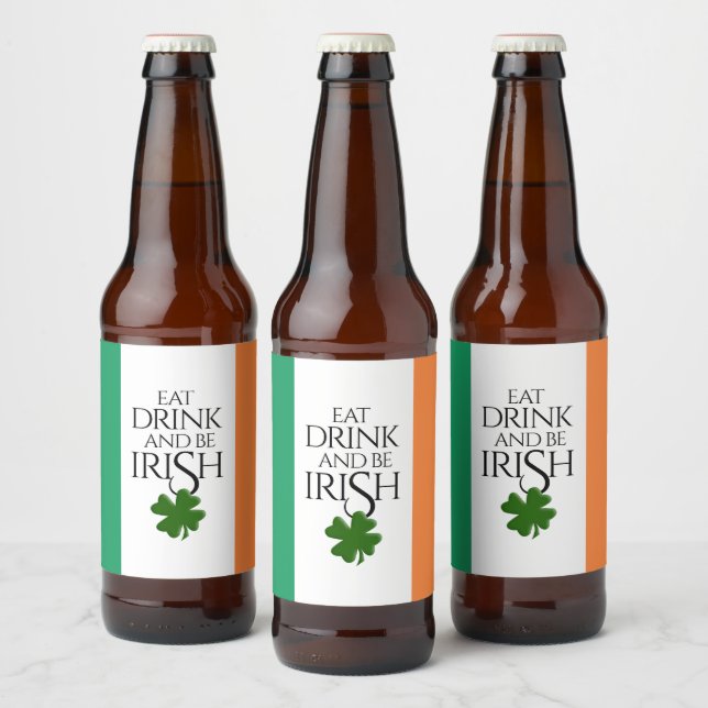Shamrock Eat Drink and Be Irish Flag Beer Bottle Label (Bottles)