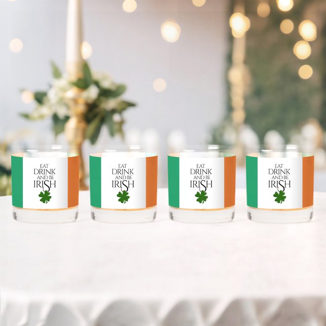 Shamrock Eat Drink and Be Irish Flag Whiskey Glass (Insitu (Wedding))