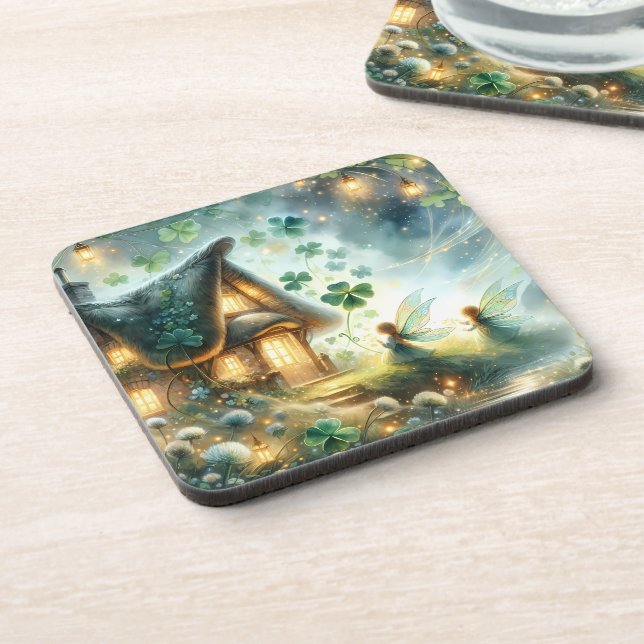 Shamrock Fairy Cottage Glow Coaster (Left Side)