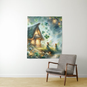 Shamrock Fairy Cottage Glow Tapestry