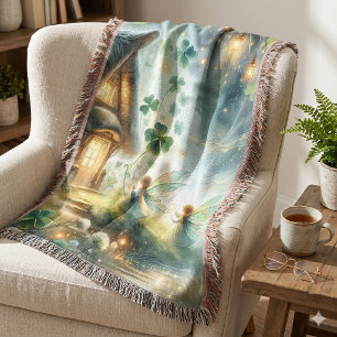 Shamrock Fairy Cottage Glow Throw Blanket