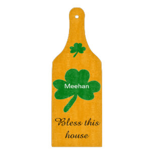 Shamrock Family Name Bless This House Cutting Board