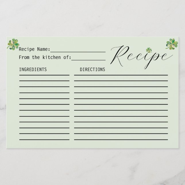 Shamrock Florals Recipe Card (Front)