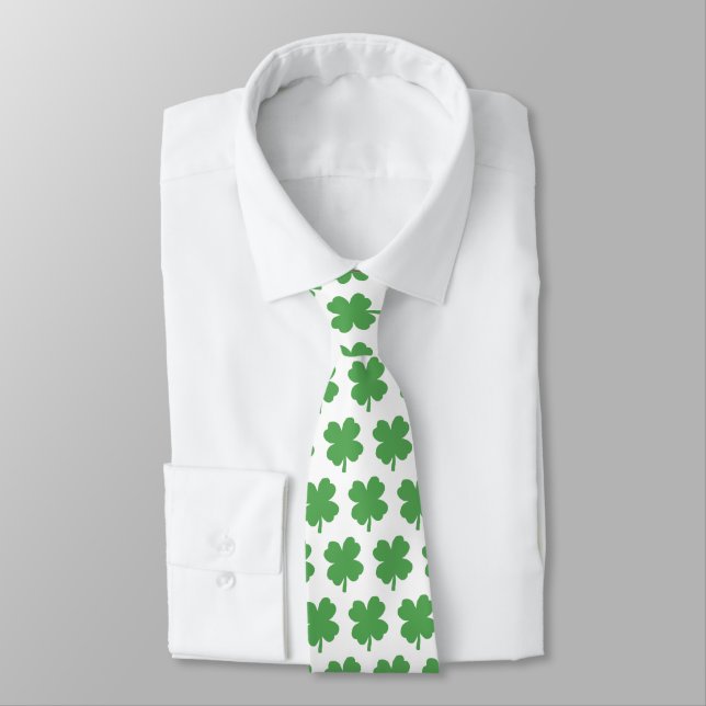 Shamrock Four Leaf Clover Pattern Tie (Tied)