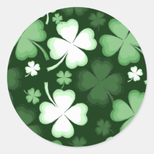 Shamrock, Four Leaf Clover, St. Patrick's Day Classic Round Sticker
