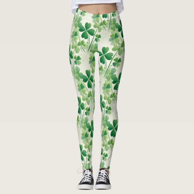 Shamrock Four leaf Clover St Patrick's Day Leggings (Front)
