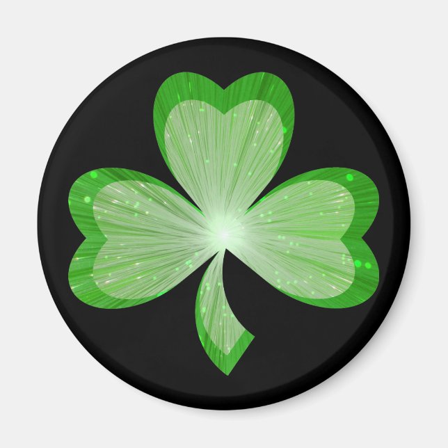 Shamrock fridge magnet round black (Front)