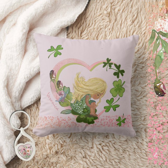 Shamrock Girl Soft Pink Cushion ( Shamrock Girl Soft Pink Throw Pillow , check our St Patrick's Day collection)
