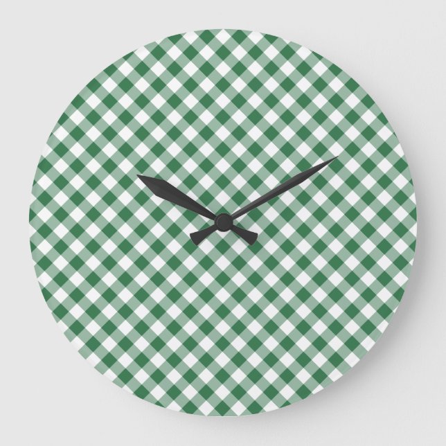 Shamrock Green and White Check Gingham Wall Clock (Front)