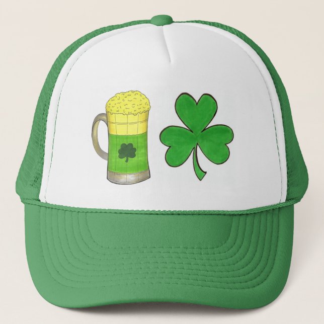 Shamrock Green Beer Mug Saint Patrick's Day Luck Trucker Hat (Front)