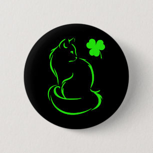 Shamrock Green Cat St Patricks Day Cat Lovers Cat 6 Cm Round Badge