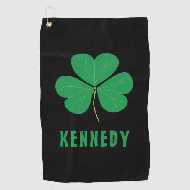 Shamrock Green Clover Ireland Celtic Irish Name Golf Towel (Front)