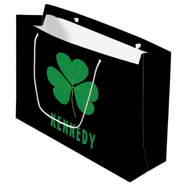 Shamrock Green Clover Ireland Celtic Irish Name Large Gift Bag (Front Angled)