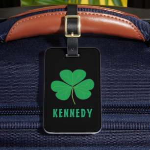 Shamrock Green Clover Ireland Celtic Irish Name Luggage Tag