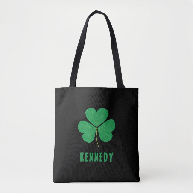 Shamrock Green Clover Ireland Celtic Irish Name Tote Bag (Front)