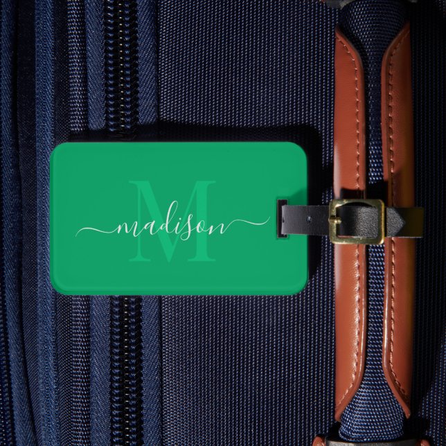 Shamrock Green Colour Custom Initial & Name  Luggage Tag (Front Insitu 4)