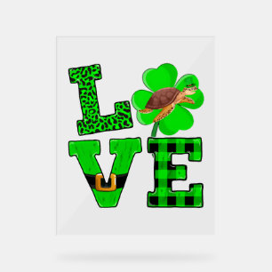 Shamrock Green Plaid Love Sea Turtle St Patrick'S Acrylic Sign