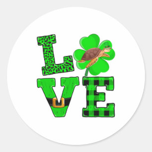 Shamrock Green Plaid Love Sea Turtle St Patrick'S Classic Round Sticker