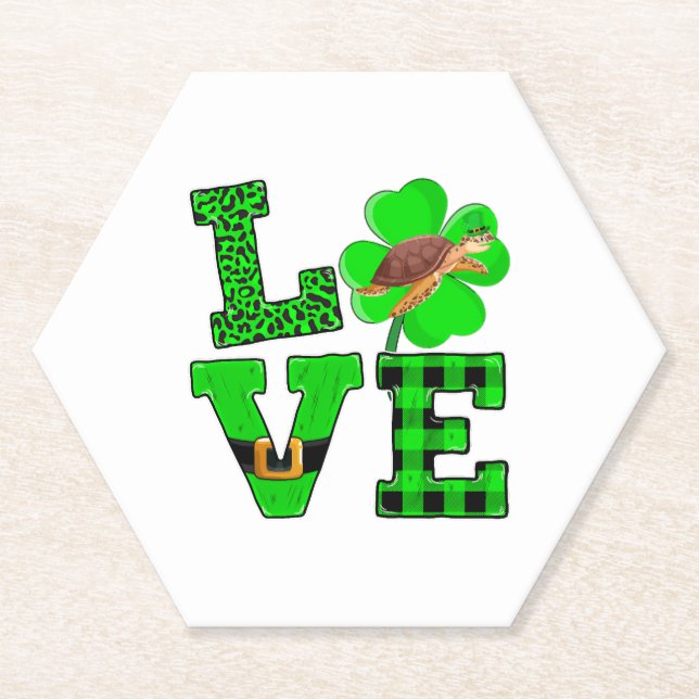 Shamrock Green Plaid Love Sea Turtle St Patrick'S Paper Coaster (Front)
