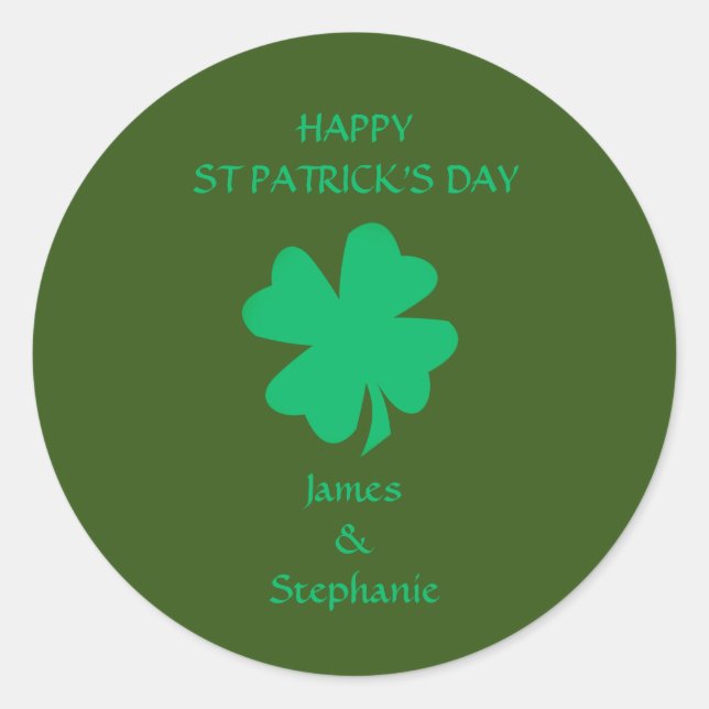 Shamrock Happy St Patrick's Day Custom Name 2024  Classic Round Sticker (Front)