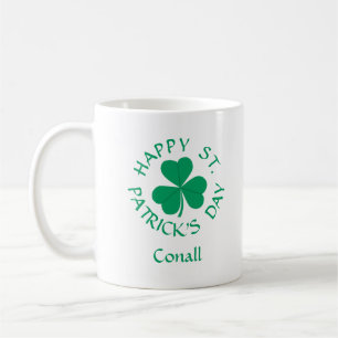 Shamrock Happy St. Patrick's Day Name Green White Coffee Mug