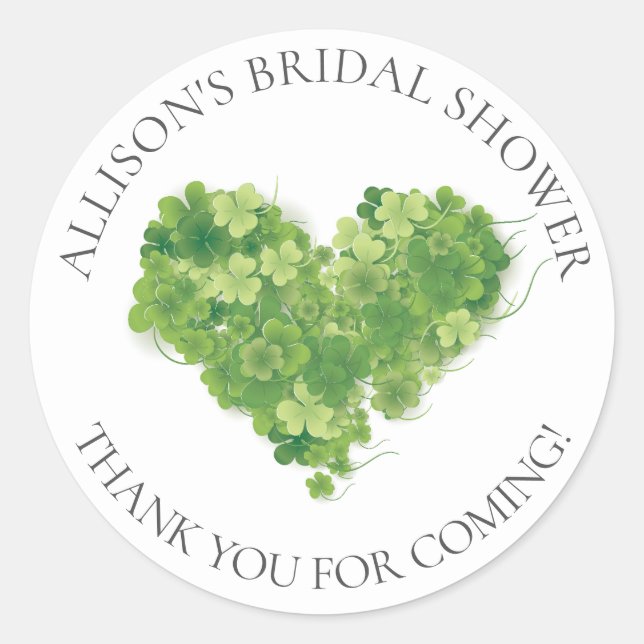 Shamrock Heart Bridal Thank You Shower Sticker (Front)