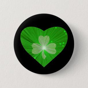 Shamrock Heart button badge black