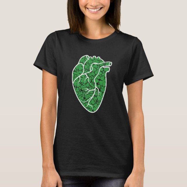Shamrock Heart Cardiac Nurse St Patricks Day Anato T-Shirt (Front)