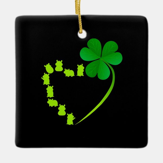 Shamrock Heart Horse Clover Ceramic Ornament (Front)